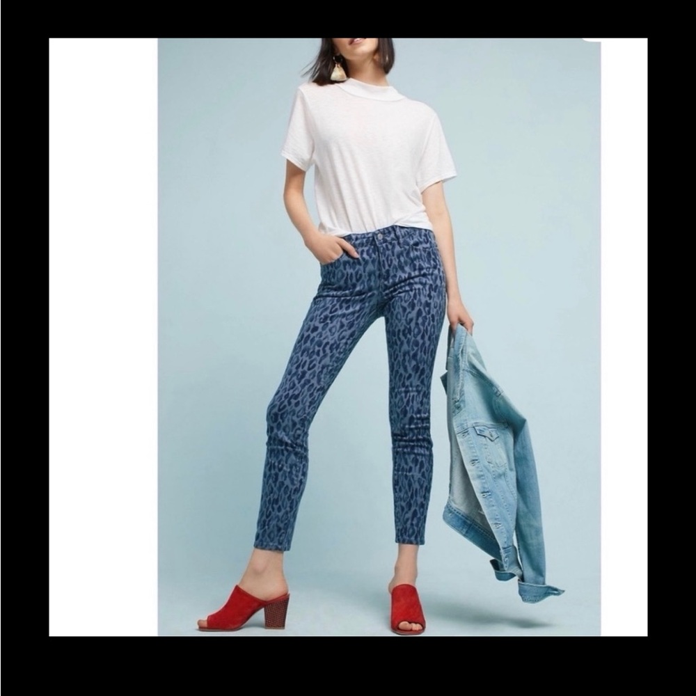 Anthropologie Pilcro Blue Leopard spot Skinny Jeans Size 31
